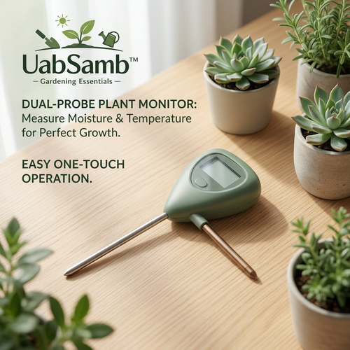 UabSamb™ Dual-Probe Plant Monitor - 2-in-1 Digital Soil Moisture Meter & Temperature Tester, Easy One-Touch Soil Hygrometer and Thermometer for Indoor Houseplants, Succulents, Garden, and Herbs