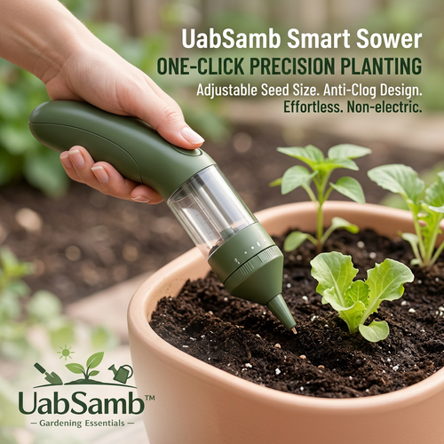 UabSamb™ Smart Sower - Handheld Precision Seed Dispenser | Adjustable Dial Manual Seed Planter Tool for Gardening | Non-Electric & Anti-Clog Design for Vegetables, Flowers, and Herbs