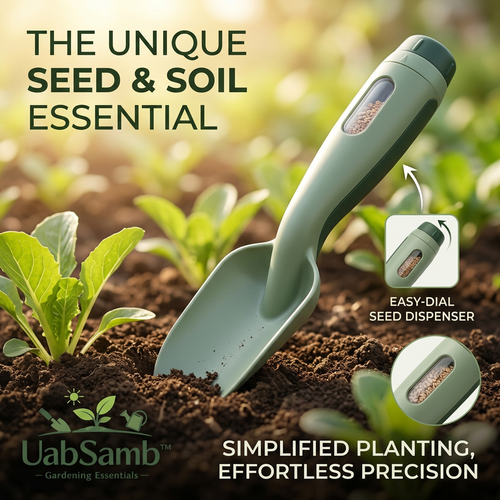 UabSamb™ 2-in-1 Garden Trowel and Seed Dispenser | Adjustable Hand Shovel with Built-in Dial Seed Sower | Ergonomic Soil Scoop for Easy Planting, Sowing & Gardenin