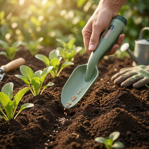 UabSamb™ 2-in-1 Garden Trowel and Seed Dispenser | Adjustable Hand Shovel with Built-in Dial Seed Sower | Ergonomic Soil Scoop for Easy Planting, Sowing & Gardenin
